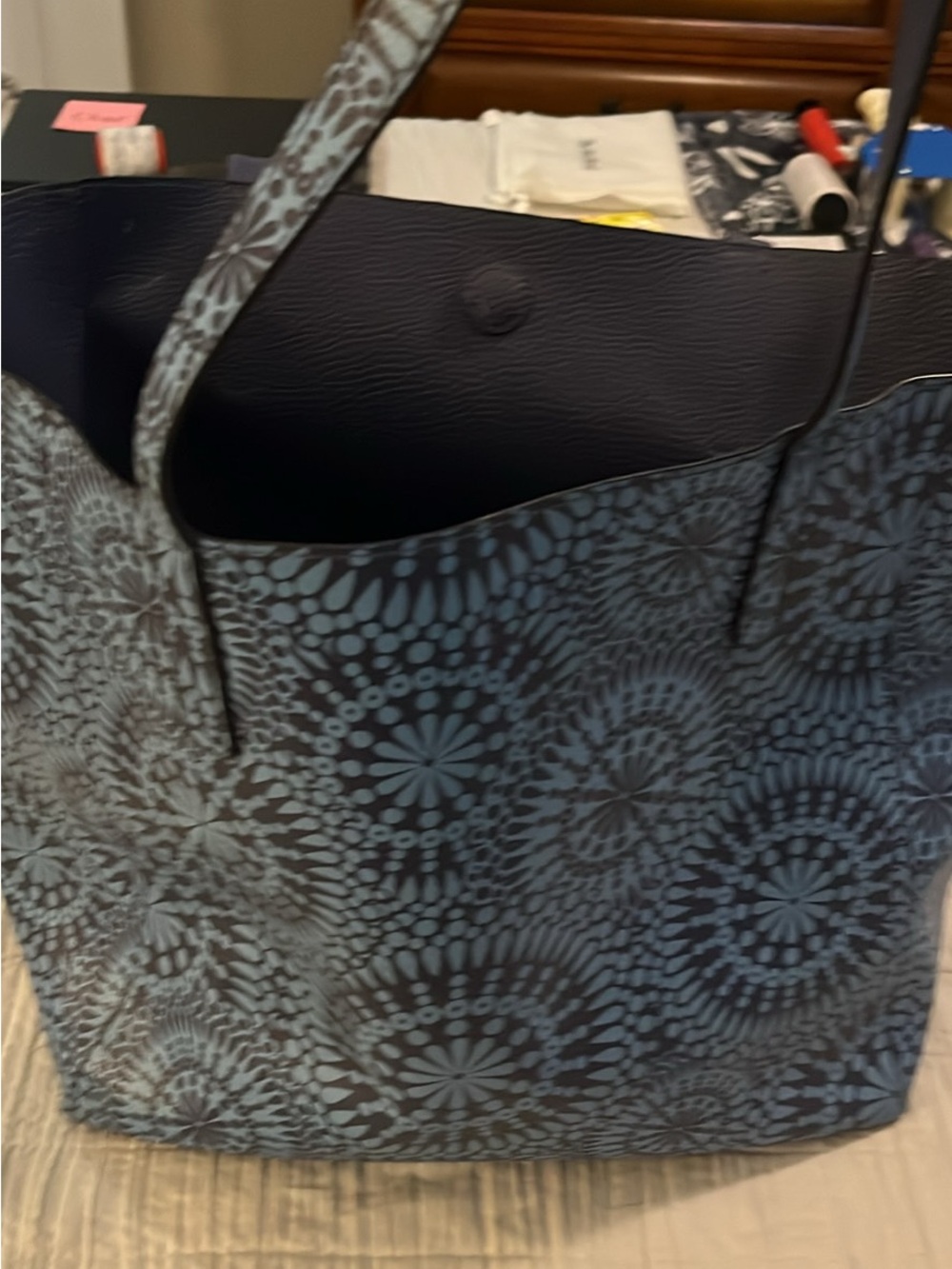 Marshalls Navy and Light Blue Floral Pattern Tote